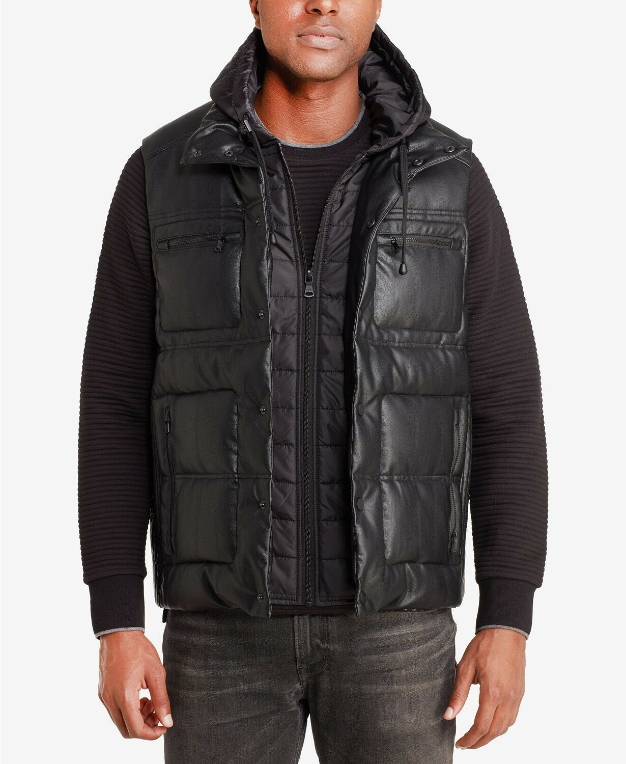 Sean John Men's Black Puffer Vest With Inset, Size L - T-Shirts, Tank Tops