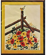 Sultana Needlecraft "The Visitor" Flowers, Fence, Bird 20 x 24" Wall Hanging NOS - $17.99