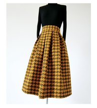 Women Black Houndstooth Skirt Winter Houndstooth Pleated Wool Party Skirt Plus image 11