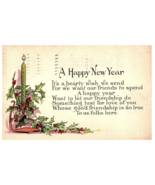 A Happy New Year candle surrounded by holly berry new year Postcard Post... - $23.08