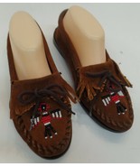 Minnetonka Women&#39;s Leather Moccasin W/ Thunderbird Beading Shoes Flats Sz.8 - $44.55
