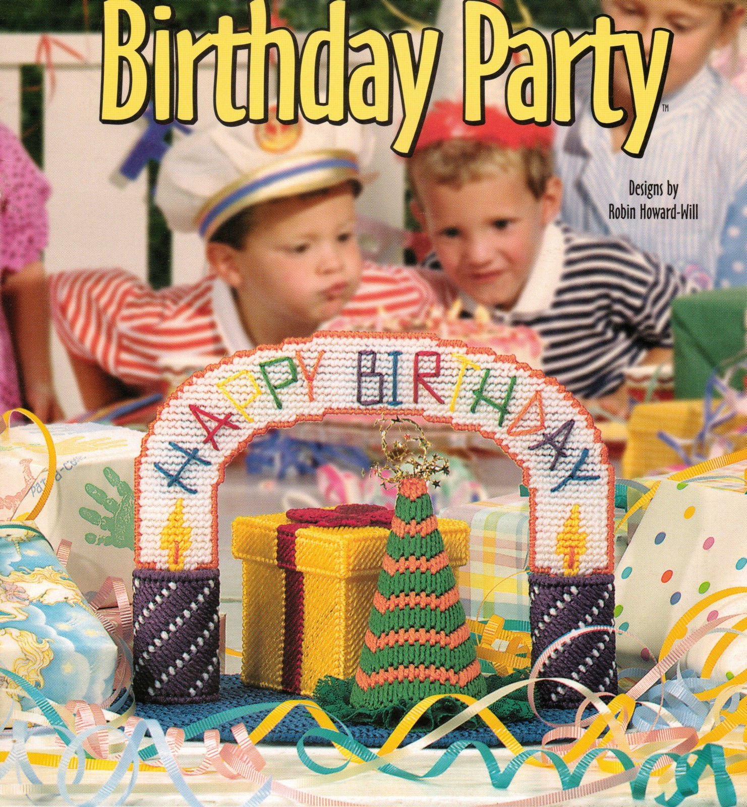 Primary image for Plastic Canvas Birthday Party Centerpiece Gift Box Hats Tissue Cover Pattern