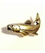 Vintage Trout Salmon Fish Gold Tone Metal Lapel Pin Tie Tack Fishing Fis... - $15.60