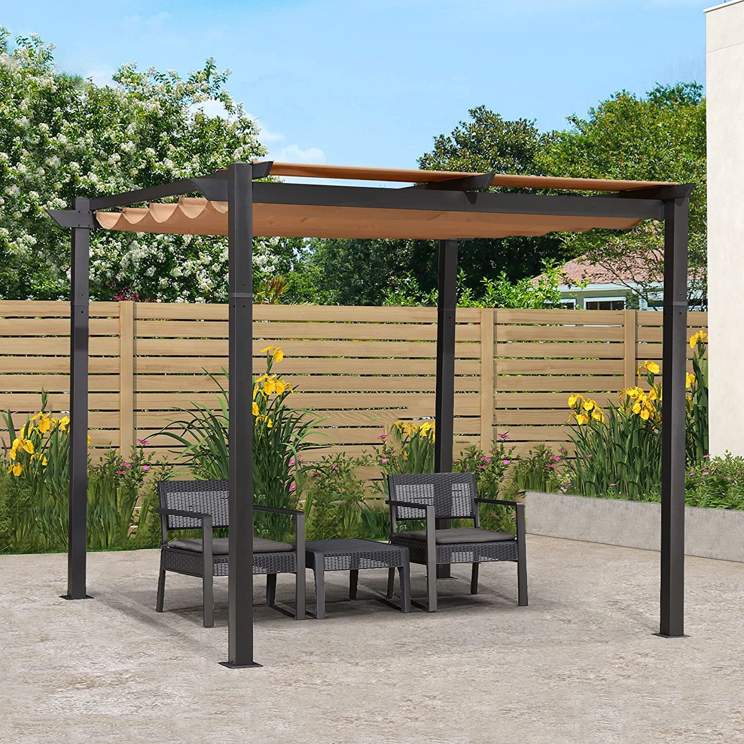 PURPLE LEAF Outdoor Retractable Pergola with Sun Shade Canopy 10' x 10 ...