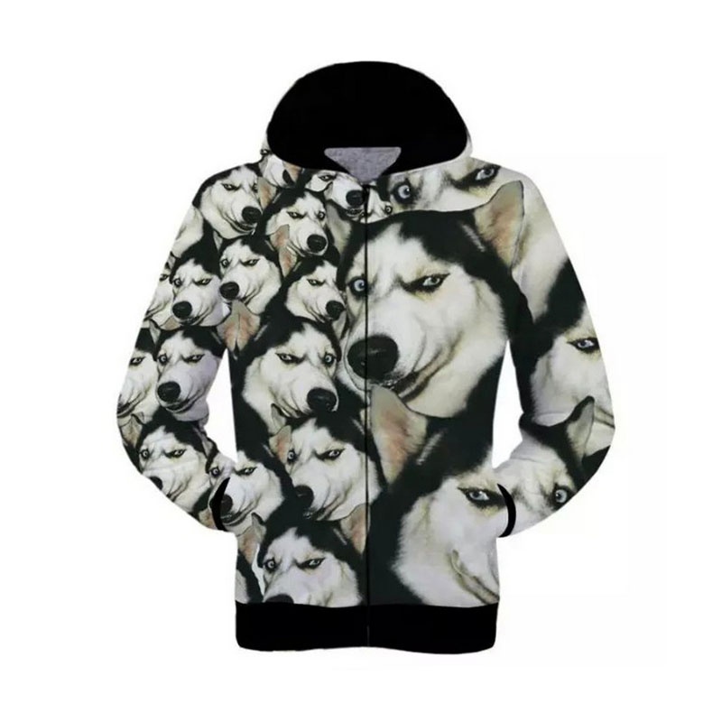 Men's Fashion Autumn and Winter Siberian Husky 3D Print Hoodies Casual Funny Coa
