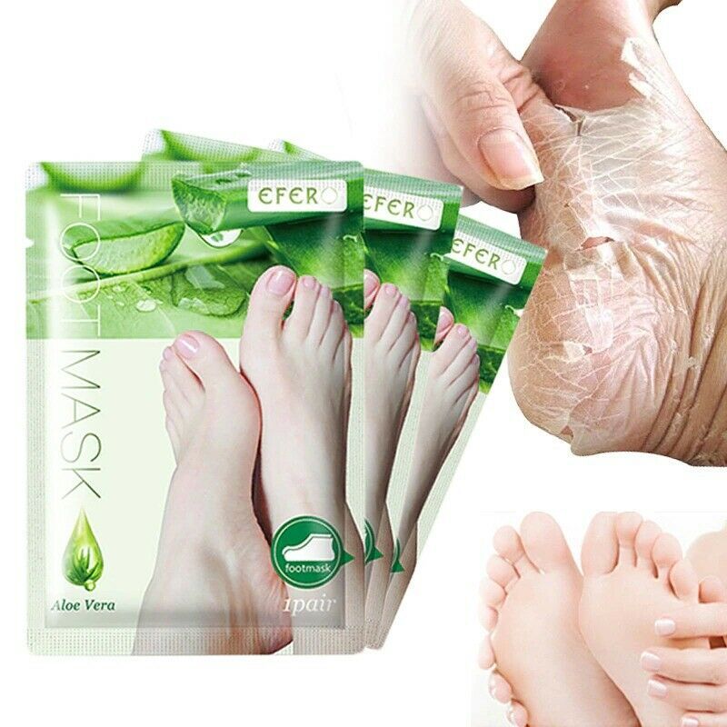 3 PCS EFERO Aloe Vera Foot Mask Scrub Exfoliating Socks Pedicure Anti Crack Feet