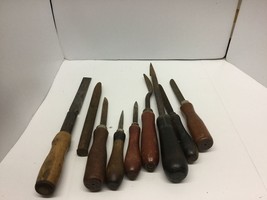 8 Vintage wood handle tools File, Grout Tool, Rasp, (1) Metal Rail Spike - $33.81