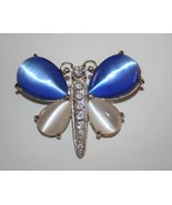 Silver Butterfly Blue Moonglow Glass Rhinestone Brooch Pin  J260 - $20.00