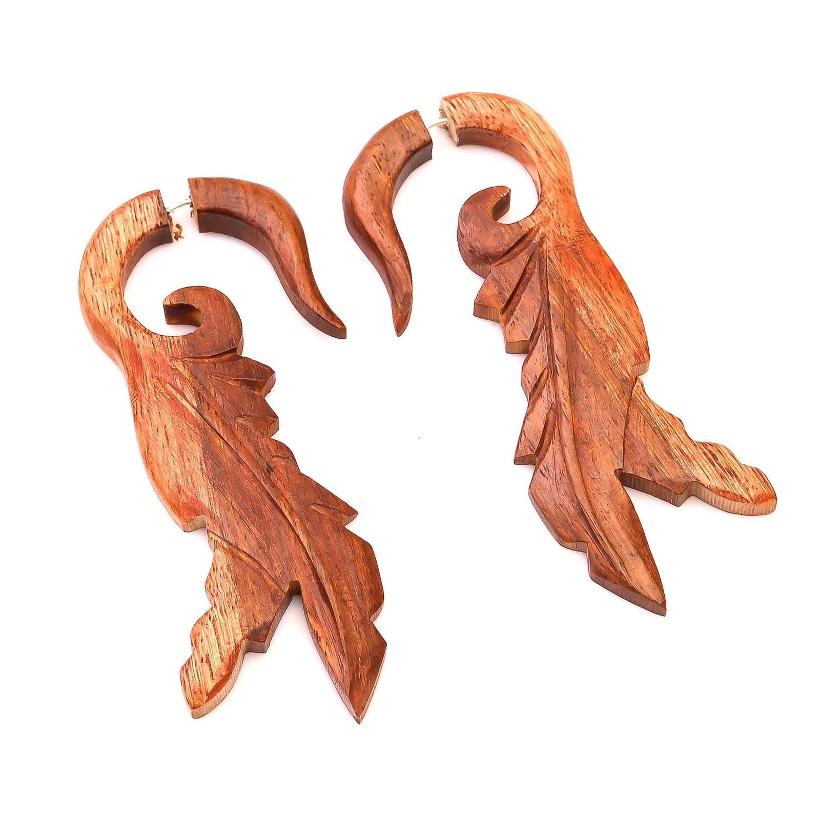Wood Carved African Tribal Huggie Wooden Earrings 3.2" AB1301