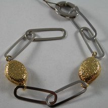 .925 RHODIUM SILVER AND YELLOW GOLD PLATED BRACELET WITH OVAL HAMMERED image 1