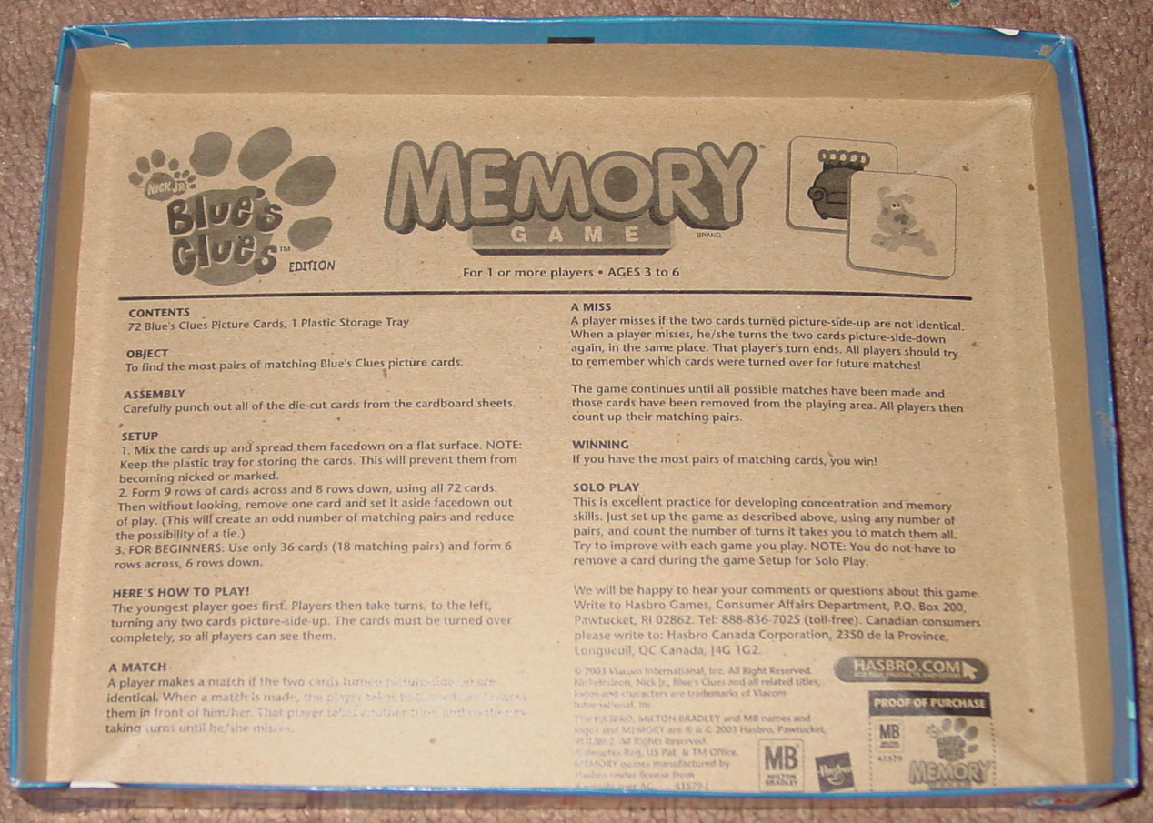 Memory Game Blues Clues 2003 Milton Bradley and 50 similar items