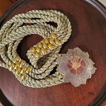 Vintage Rope Belt with Cloisonne Floral Buckle, 1970s Boho Retro Enamel Flower image 1