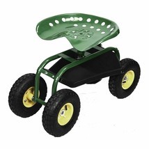 Red/Green Garden Cart Rolling Work Seat w/Heavy Duty Tool Tray Gardening... - $161.42