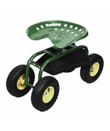 Red/Green Garden Cart Rolling Work Seat w/Heavy Duty Tool Tray Gardening... - $161.42