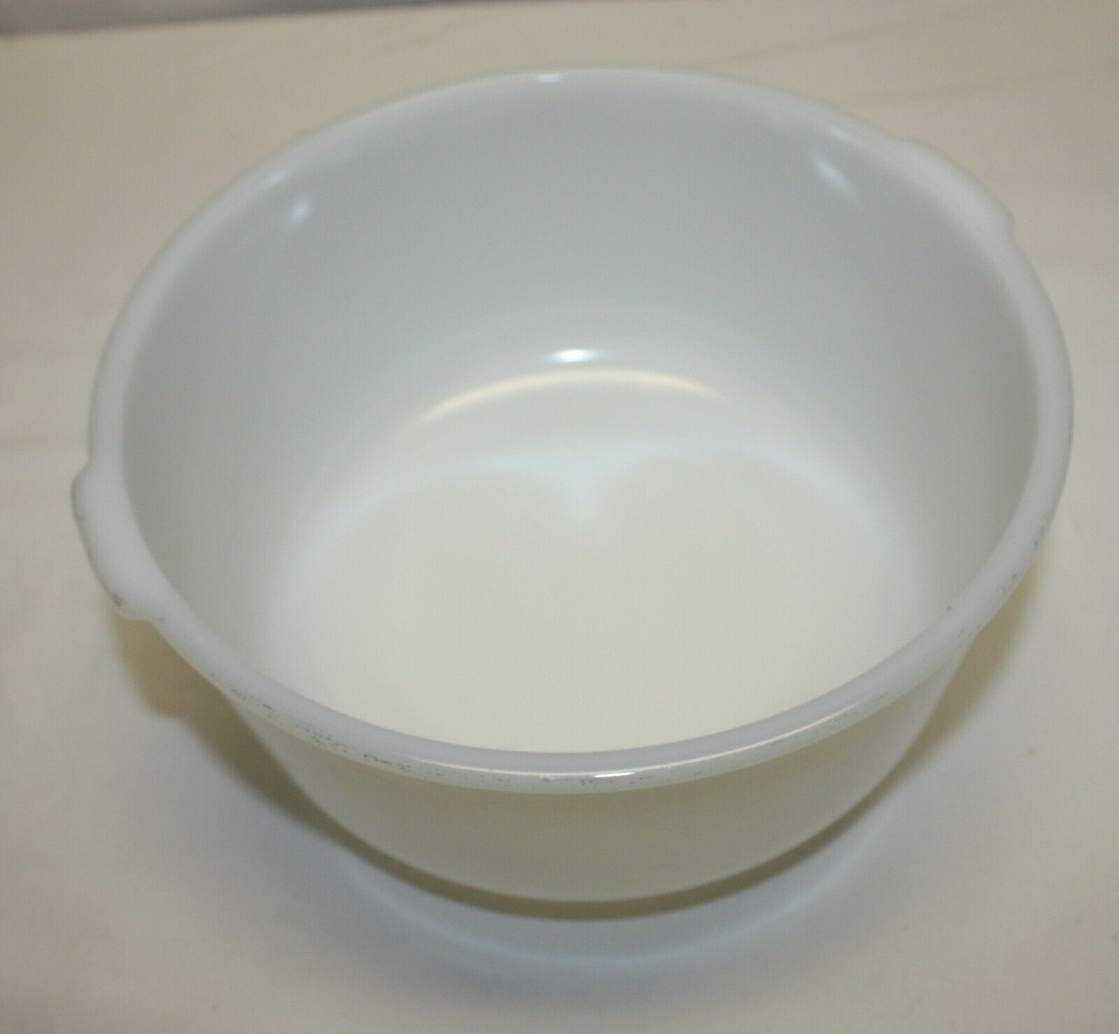 White Vintage Glasbake Bowl made for Sunbeam mixing bowl with pour spout 5 tall 7 wide