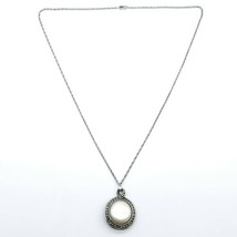 Avon Signed Chain Necklace Faux Pearl Center Rhinestone Accents Silvertone - $12.56