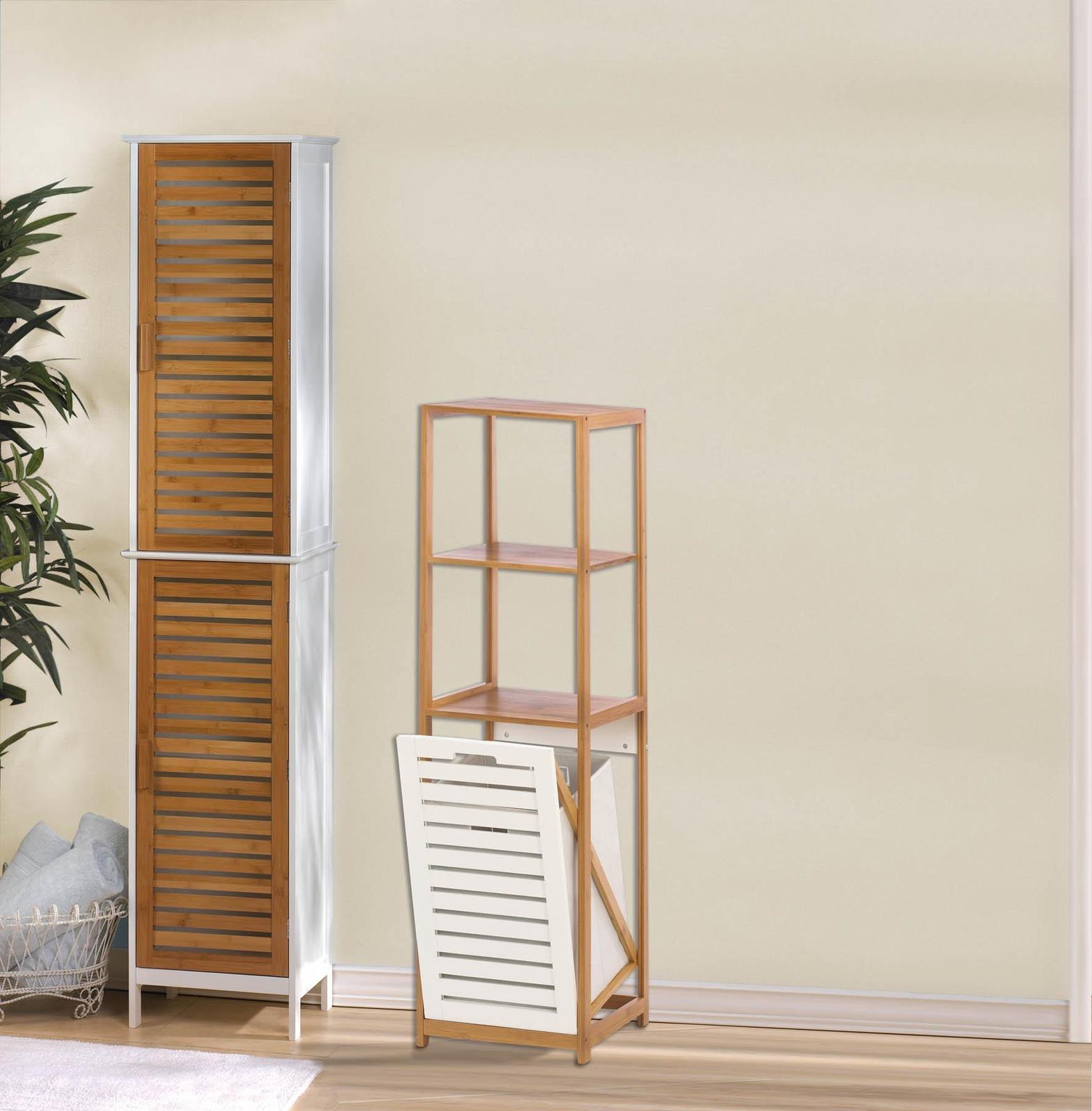 Bamboo Bathroom Laundry Hamper with 2 Shelves 51" Tall Hampers