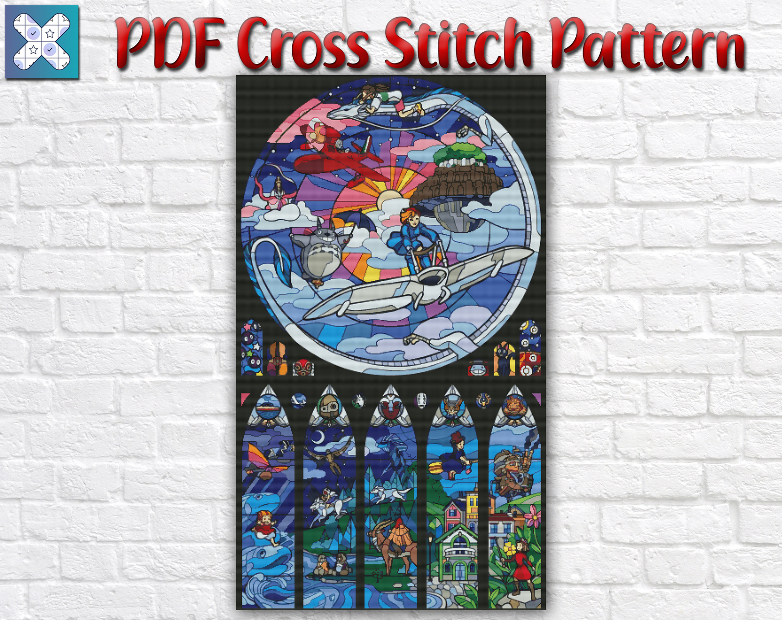 My Neighbor Totoro Stained Glass Cute Counted PDF Cross Stitch Pattern Anime