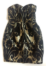 H&amp;M Cocktail Party Dress Brocade Black Gold Shimmer Strapless Size 4 EUC - $9.99