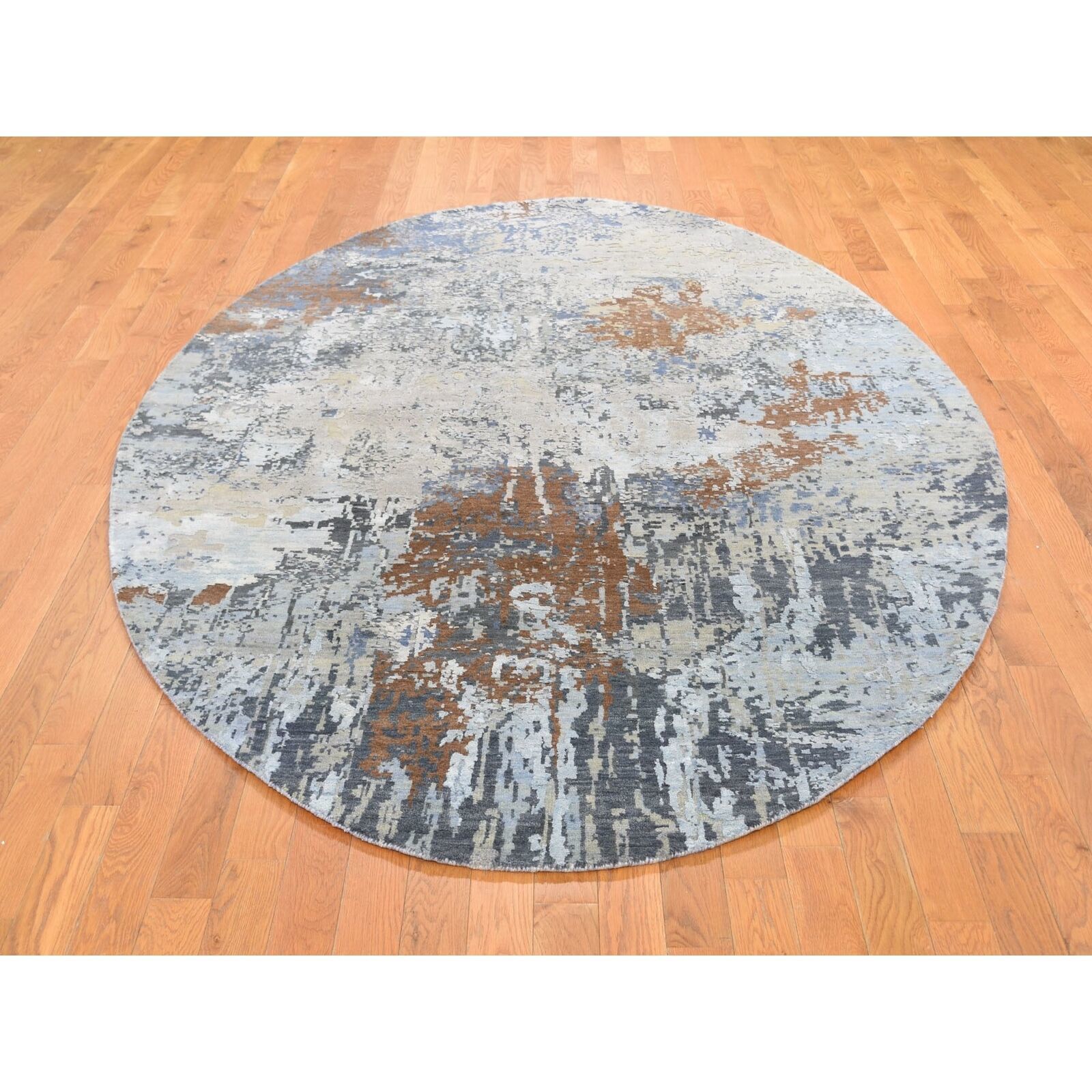 6'x9' Oval Abstract Design Wool And Pure Silk Hand Knotted Oriental Rug