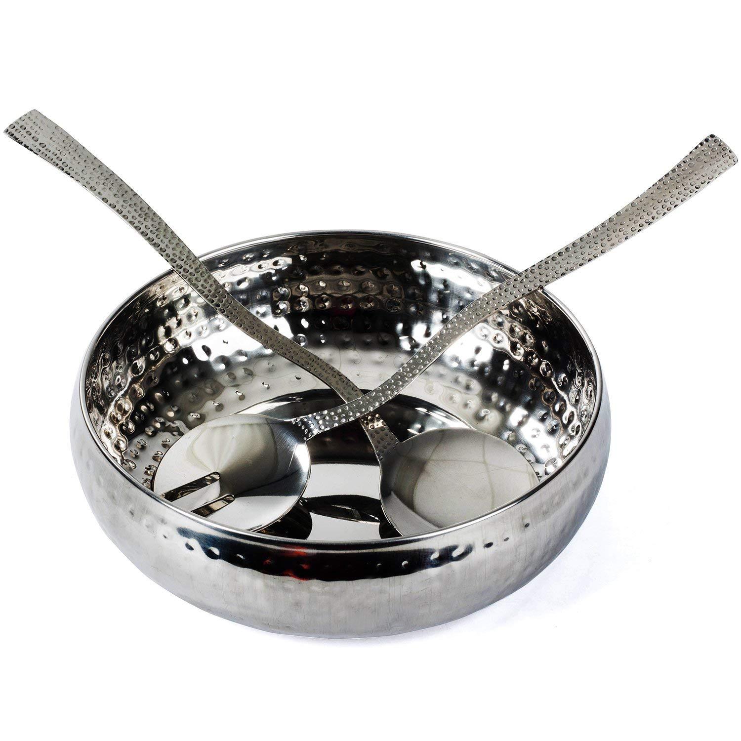 Colleta Home Salad Bowls with Serving Utensils Hammered, Stainless