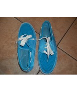 womens flat boat shoes coach size 7/7.5 light blue tie laces - $95.00