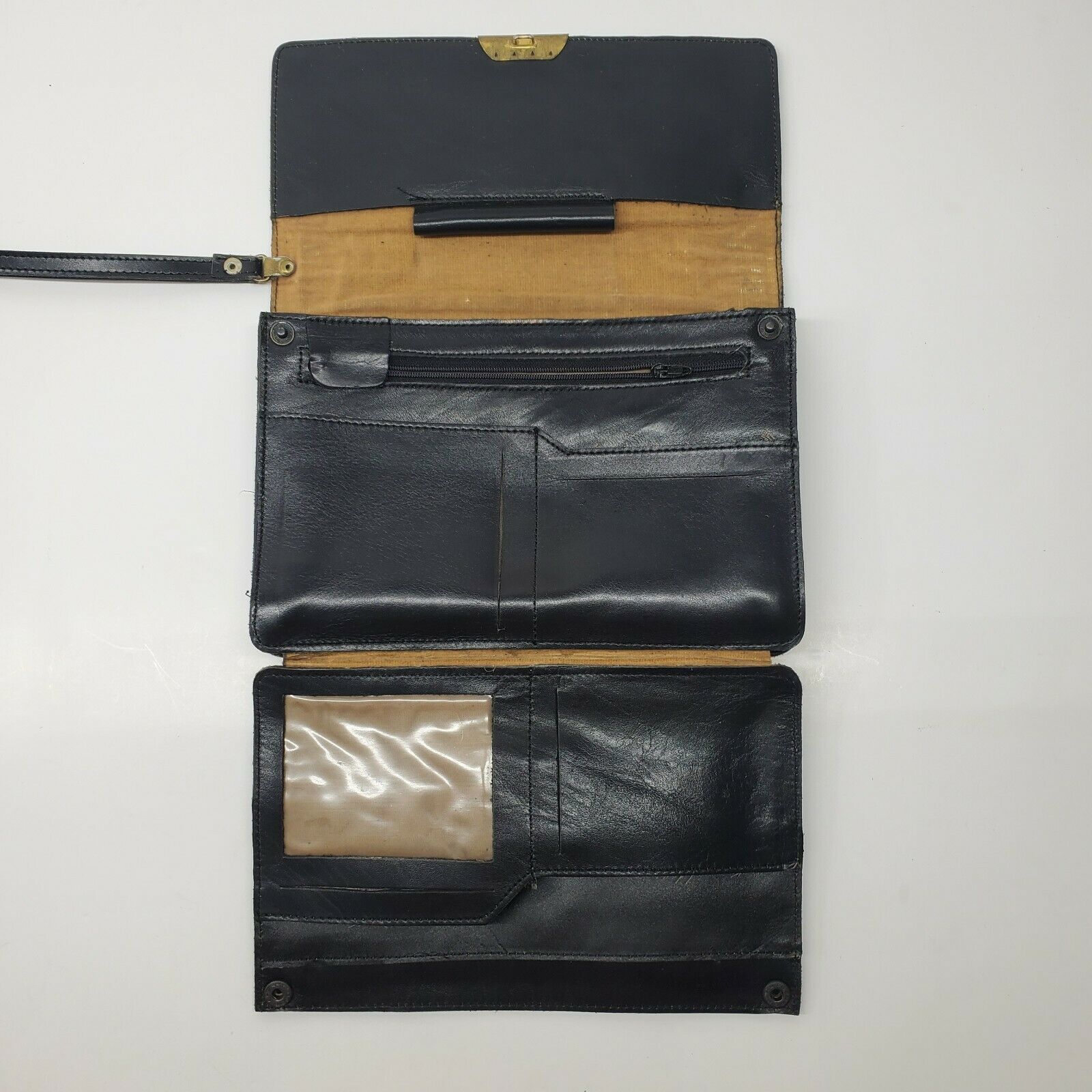 Vintage Black Leather Locking Purse Clutch Wrist Strap Unisex - Women&#39;s Bags & Handbags
