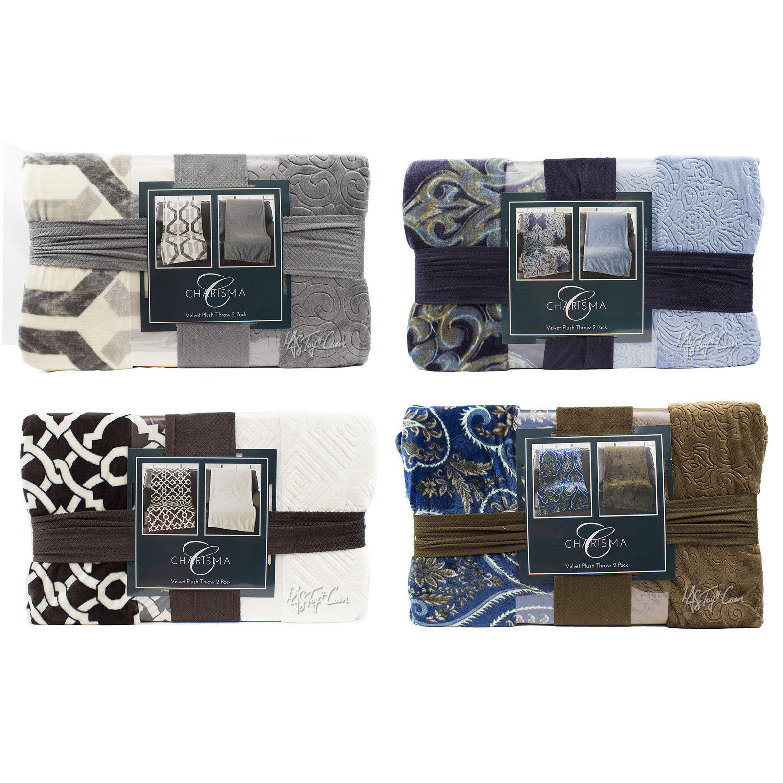 NEW Charisma Velvet Plush Throw 2 Pack Warm Soft Cozy Oversize Blanket