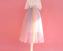 Rainbow Color Midi Tulle Skirt Holiday Outfit Women Rainbow Stripe Tulle Skirts  image 6