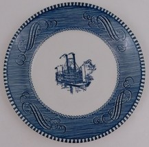 Currier and Ives Royal Blue Harvest Steam Boat Saucer Plate 6 &quot; Vintage - $15.84