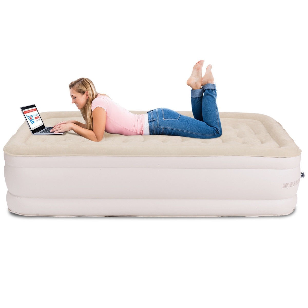 Inflatable Quilt Top Raised Upgraded Luxury Airbed Beds & Bed Frames