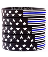 100 US Flag Stars and Stripes Wristband Featuring Thin Blue Line - USA B... - $48.39