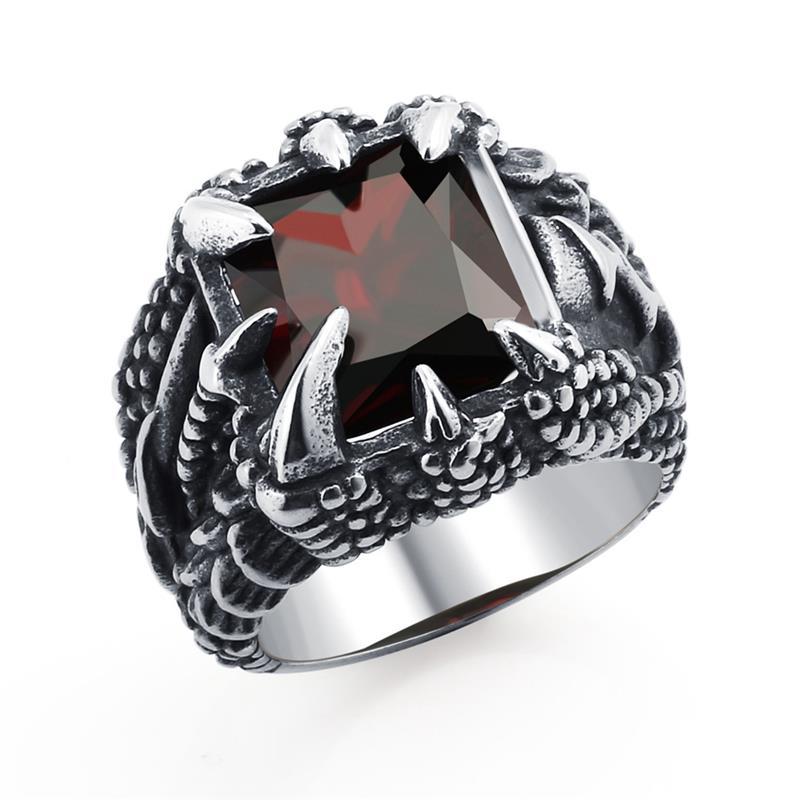 OBSEDE Men Vintage Dragon Claw Ring Titanium Steel Rings AAAAA CZ Stone Crystal