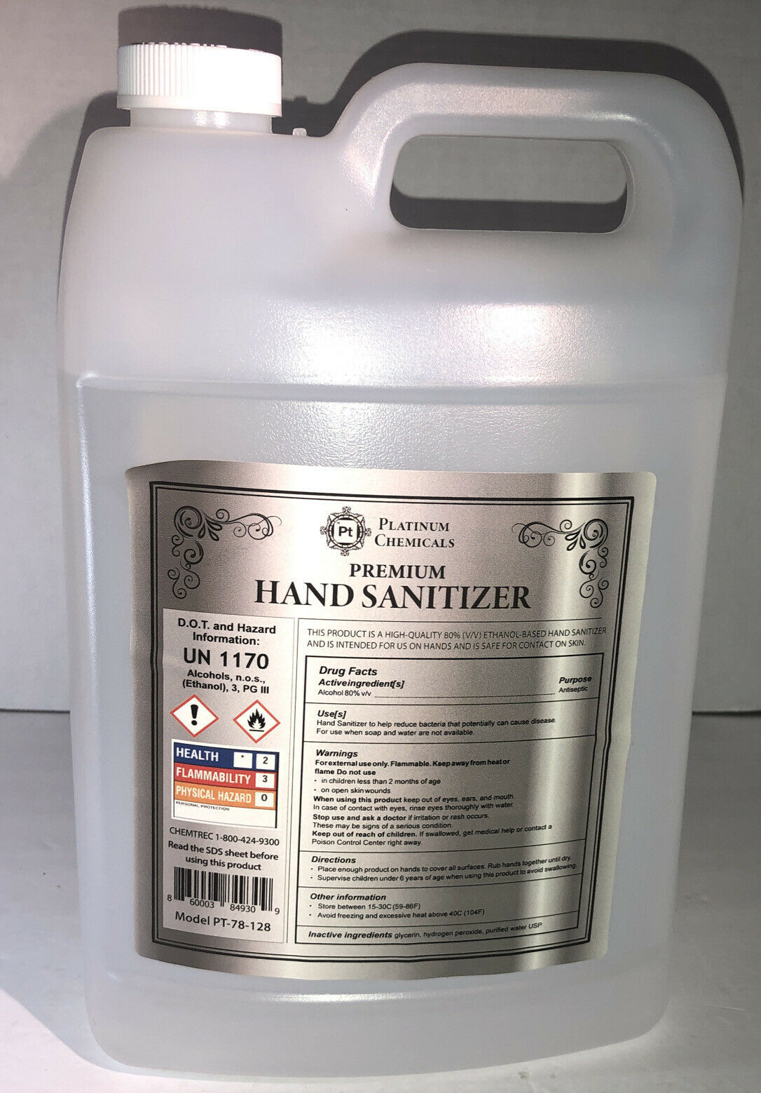 Platinum Chemicals - 1 gallon premium antiseptic hand sanitizer (80% alcohol) !!! ships same bus day