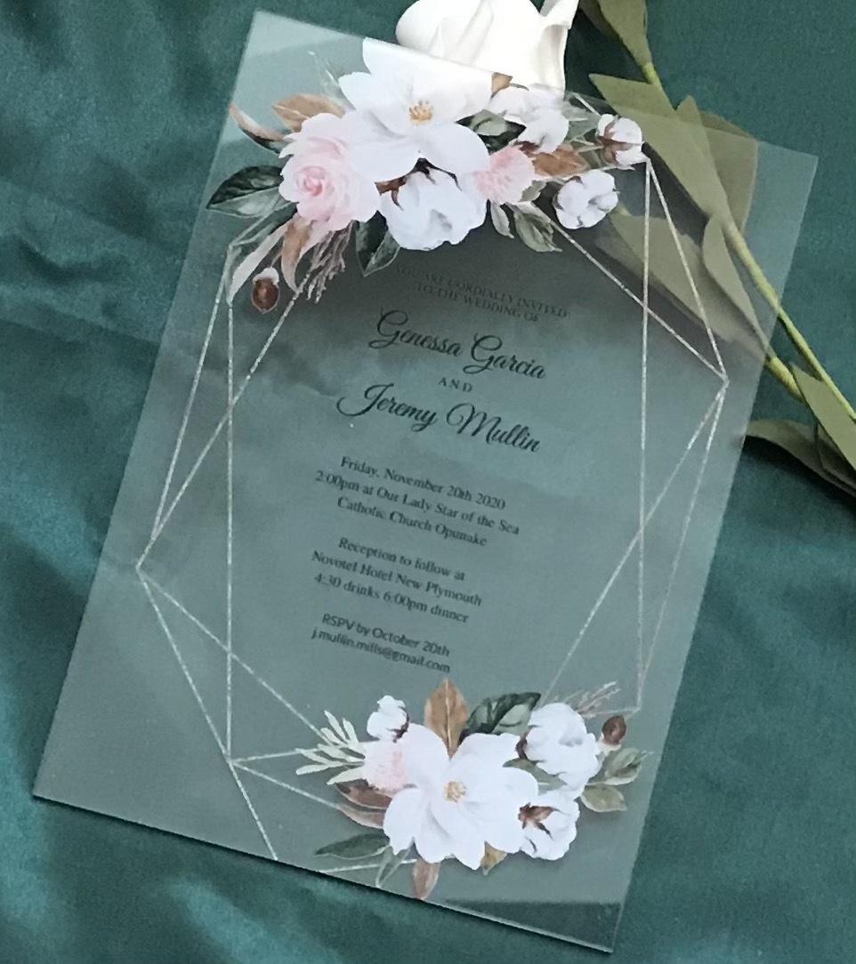 Free shipping custom printing acrylic wedding invitation card,acrylic invitation