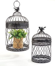 Birdcage Plant Holders 17" and 13" High Set of 2 Black Metal Home Decor Candle