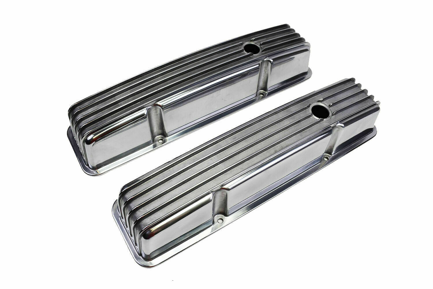 SBC Chevy 283 327 350 400 TALL FINNED POLISHED ALUMINUM VALVE COVERS 58
