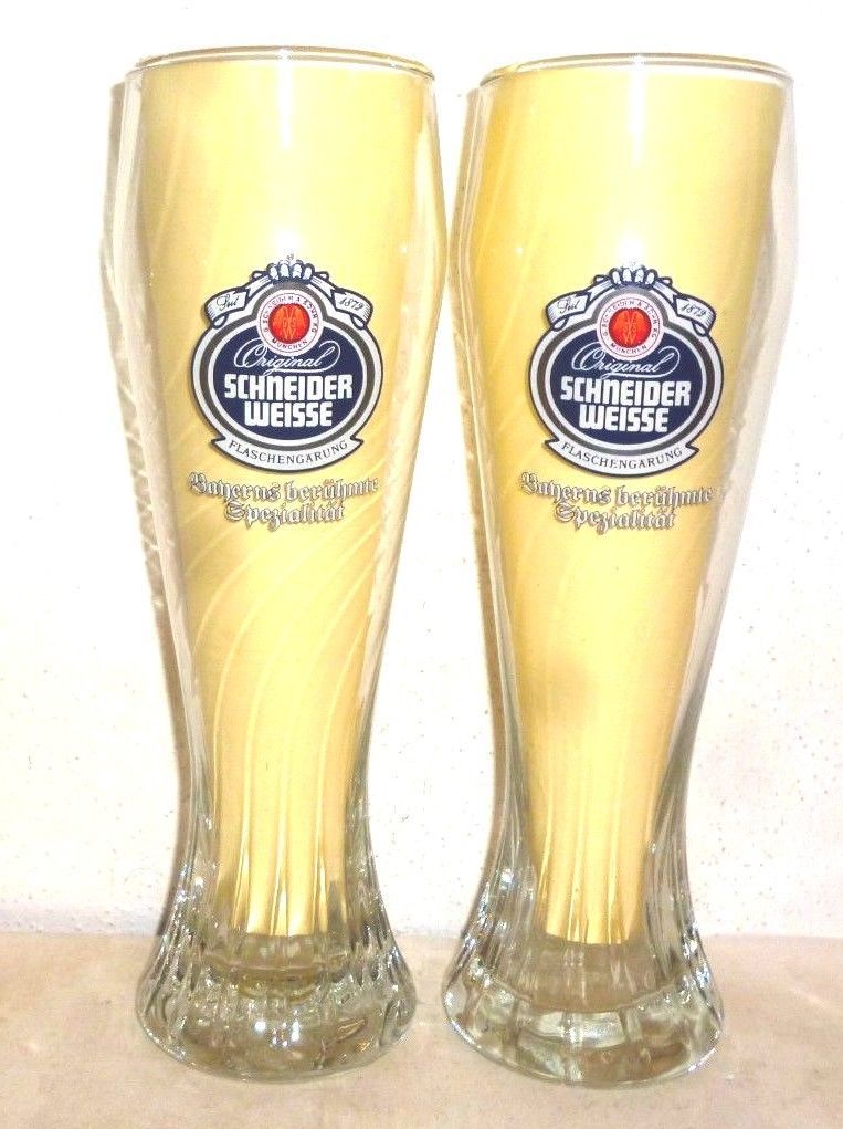 2 Schneider Weisse Munich Weizen German Beer Glasses Germany