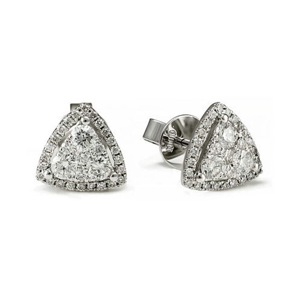 0.75 Ct Round Cut Simulated Diamond Triangle Earrings In 14K White Gold