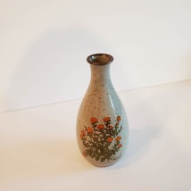 Ceramic Bud Vase, Vintage Takahashi Stoneware, Speckled, Orange Flowers, Japan image 2