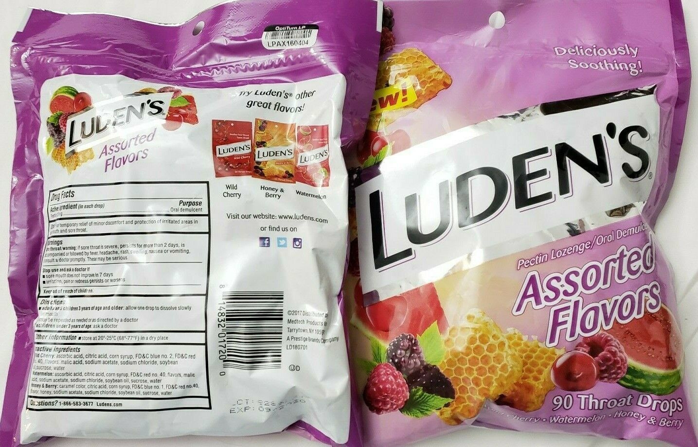 2 Ludens Throat Drops Assorted Flavors 90 Lozenges Cherry Watermelon