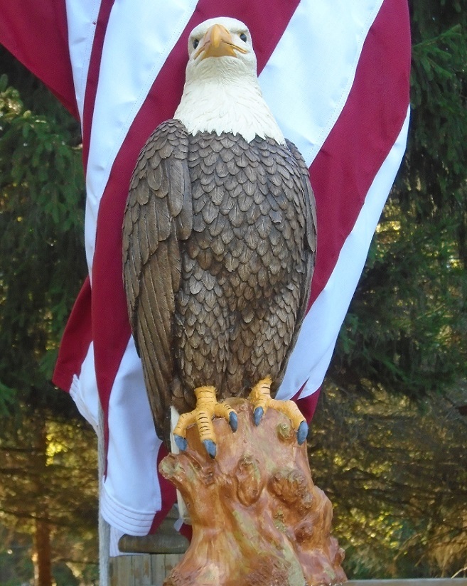 Concrete Statue, Bald Eagle, 21" tall Hand Painted, Made in the USA Eagles