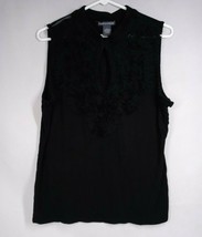Chelsea &amp; Theodore Women&#39;s  Black Ruffle Floral Sleeveless Blouse Size XL - $18.69