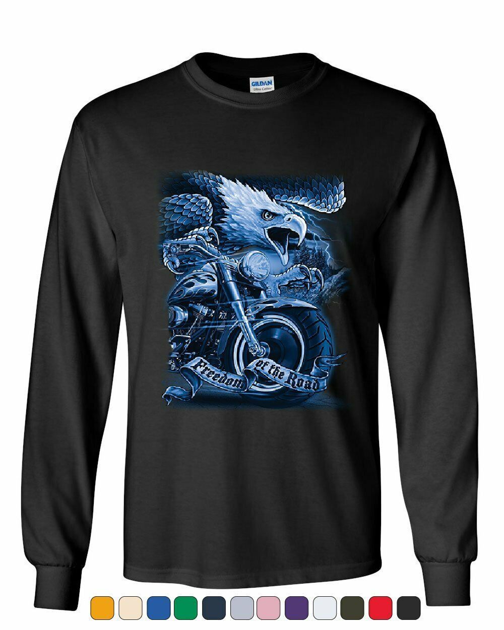 Freedom of the Road Long Sleeve T-Shirt Biker Born to be Wild MC Bald Eagle Tee