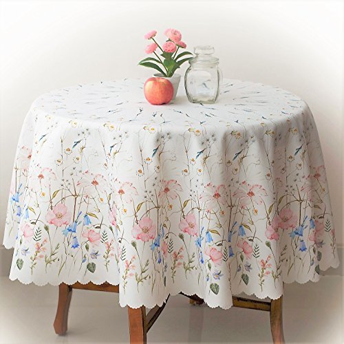 Floral Coloring Round Easter Tablecloth Noniron Stain Resistant Table