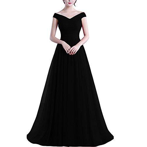 Plus Size Off Shoulder Tulle Long Prom Evening Dress Bridesmaid Gown Black US 22