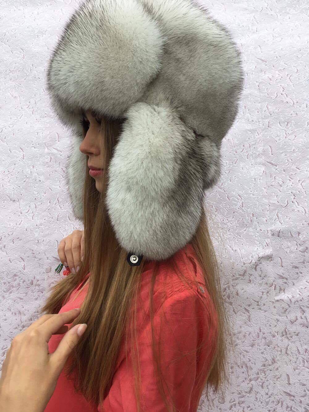 Natural Fox Fur Hat Full Trapper Hat Saga Furs Ushanka Hat Blue Fox Fur