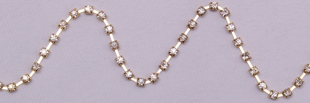 Primary image for 1/8" Wide Faux Rhinestone Chain Rhinestones on Gold Metal Banding BTY M216.13