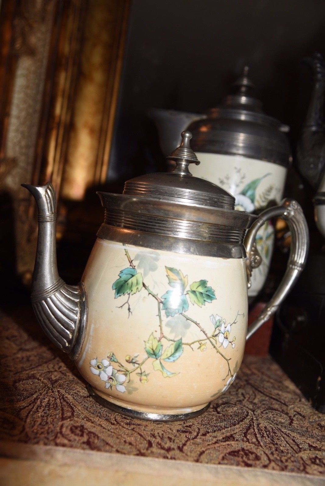 Antique EARLY 1800's Pewter Graniteware Enamel TEAPOT COFFEE POT HAND