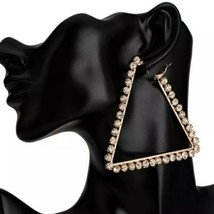 Gold Rhinestone Crystal Triangle Hoop Earrings - $25.74